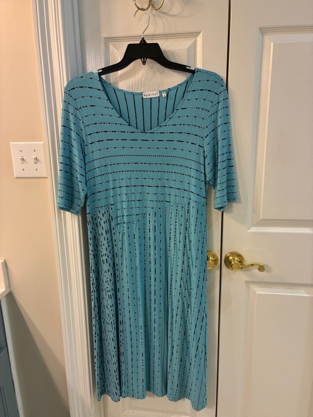 Habitat Clothes to Live In Aqua Striped Short-Sleeve Dress SZ M